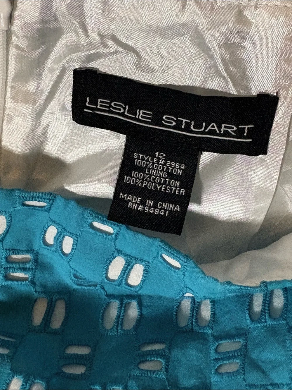 High-Waist Teal Eyelet 100%Cotton Pencil‎ Skirt